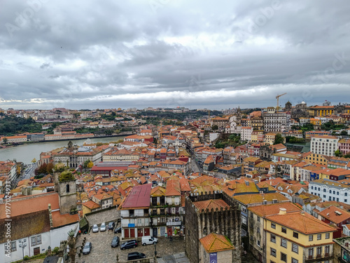 Aerial view of the city's architecture with colorful buildings on the banks of the Douro river, Porto PORTUGAL