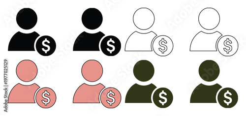 Minimalist investor icon set with dollar sign, 8 person financial avatar vector elements, professional buyer and employee symbols for business web design