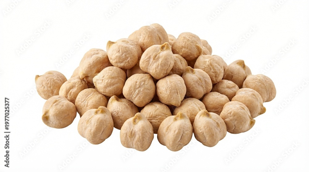 Obraz premium Professional Macro Shot Of Dried Raw Organic Chickpeas Pile Isolated On Pure White Background For Food Marketing