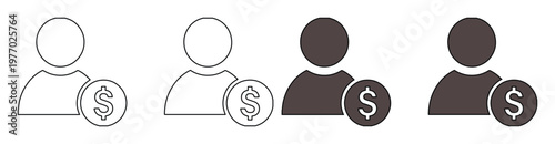 Minimalist investor icon set with dollar sign, professional user profile with currency symbol, 4 vector human avatar icons for financial business