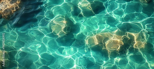 Tranquil Beach Escape A Stunning View of Turquoise Waters Glistening Under the Bright Sunlight