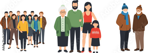 Family and Community People Set with Different Age Groups Including Children Parents and Elderly Characters for Social Lifestyle and Population Illustration