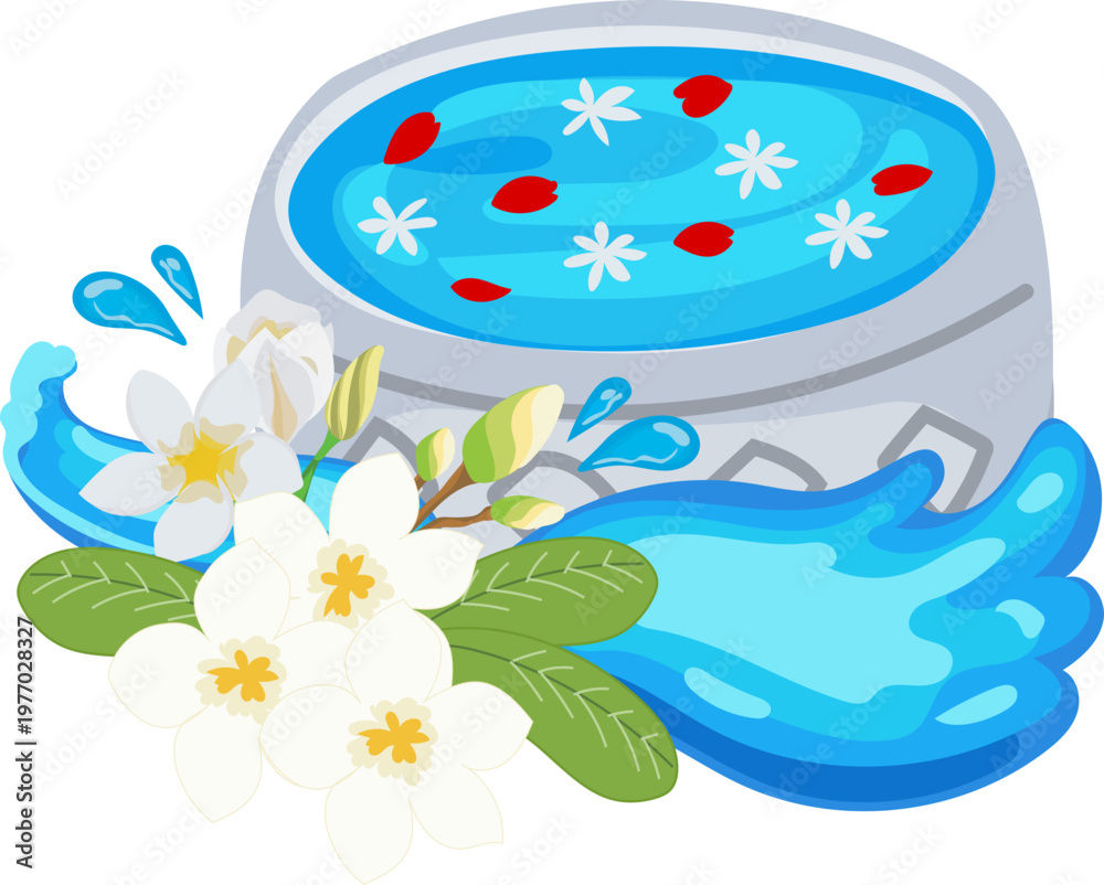 Fototapeta premium Silver bowl curling water splash with flowers