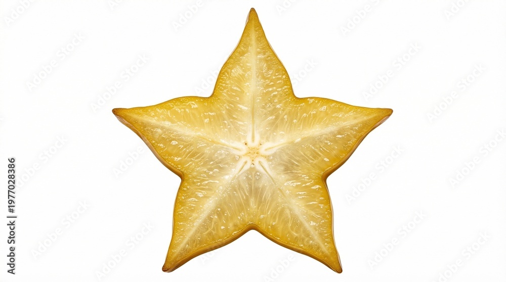 Fototapeta premium Fresh Sliced Yellow Star Fruit Or Carambola Isolated On White Background With Backlit Translucent Texture