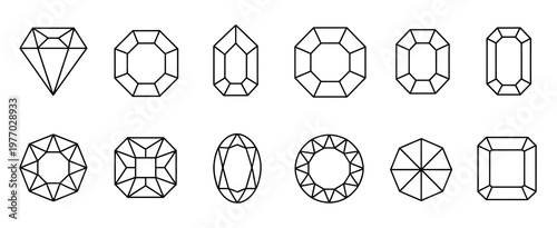 Diamond Cut Thin Line Icons, Collection Of Simple Outline Signs Of Gemstone, Jewelry Symbols, Luxury Illustration, Precious Stone Graphics, Minimalist Design