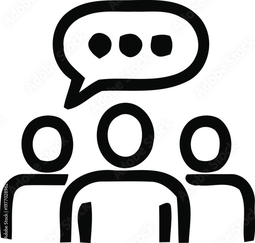Group of people engaged in a conversation with a speech bubble above them