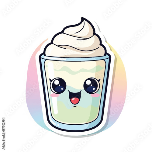 Cartoon dessert cup with smiling face.