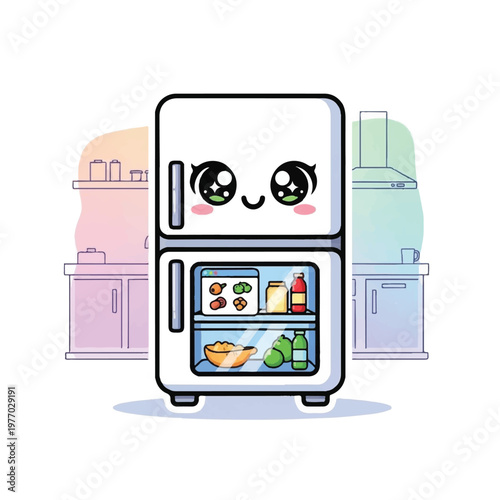 Cartoon refrigerator with smiling face 1.