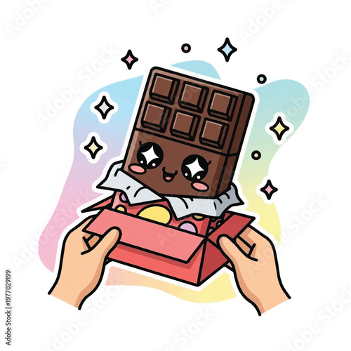 Chocolate bar with smiling face.