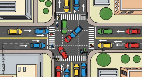 Intersection Collision Illustration - A Depiction of Traffic Accident.