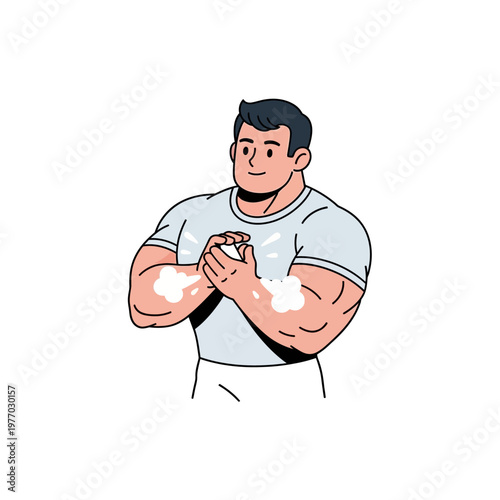 Muscular Man Washing Hands with Soap Bubbles