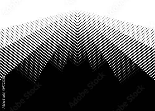 Smooth vector transition from black to white. Striped symmetrical pattern of broken lines. Abstract rays. Light. Vector background for covers, advertising, packaging, labels. Decorative design element