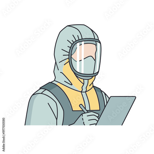 Scientist in Hazmat Suit Writing Notes on Clipboard, Laboratory Research Concept