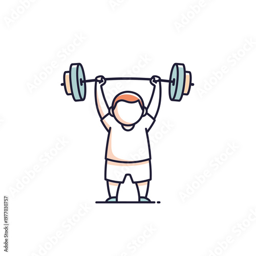 Cartoon Boy Lifting Weights, Fitness and Strength Training Icon
