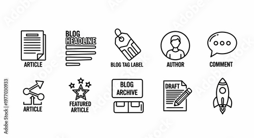 Blogging and writing icons set.