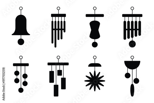 A collection of various wind chime designs and shapes
