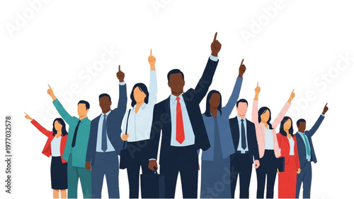 Diverse group of people in business attire celebrating with vector CAD illustrations