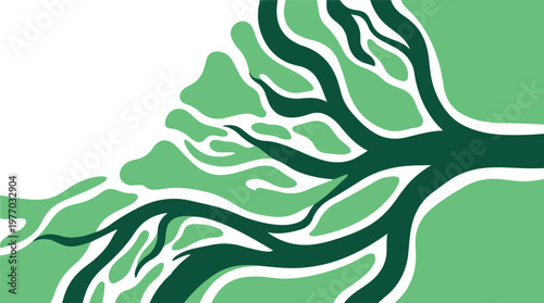 Abstract Organic Branching Green Lines Minimalist Fluid Graphic Design Modern Background for Environmental Branding