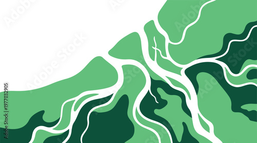 Abstract Green River Delta Organic Pattern Minimalist Flat Illustration Modern Background for Environment and Sustainability Projects
