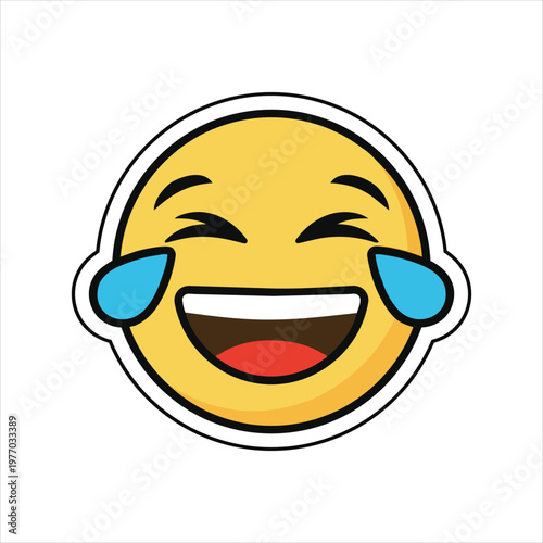 Funny yellow smiley face character laughing out loud vector illustration