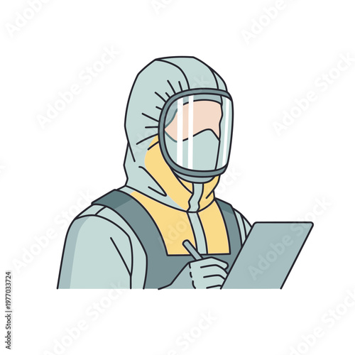Scientist in Hazmat Suit Writing Notes on Clipboard, Laboratory Research Concept