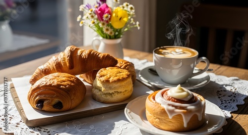 Breakfast pastries coffee