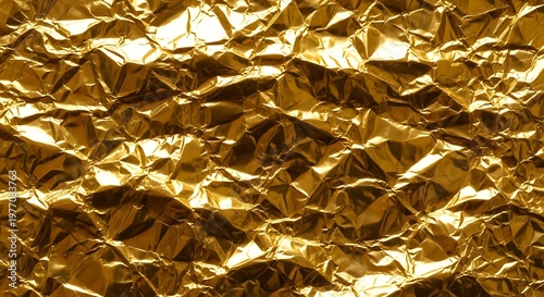 Abstract Golden Foil Texture - Reflective Surface with Crinkled Appearance.