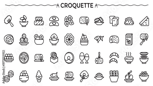 Croquette Food Icons Set Restaurant Menu Culinary Dishes Vector Collection