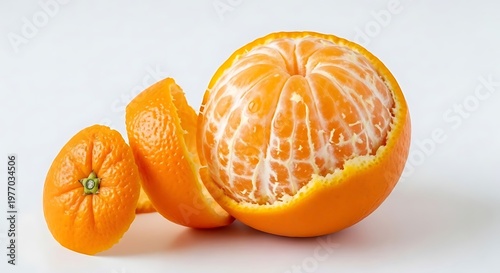 Buah Jeruk yang Dikupas Sebagian di Atas Latar Belakang Putih