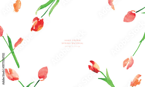 水彩画。水彩タッチのチューリップベクターイラスト。春のチューリップフレーム。
Watercolor painting. Watercolor-style tulip vector illustration. Spring tulip frame.