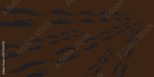 Human Footprints on Dark Muddy Ground Top View Pattern