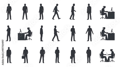 Business people working in office vector CAD environment with coworkers