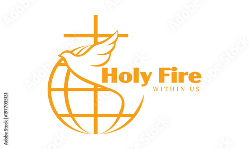 Pentecost Holy Spirit Fire Dove Christian Vector Illustration, Religious Church Clipart, Faith Flame Symbol, Bible Spiritual Artwork