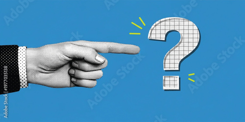 Curiosity and Question Concept with Hand Pointing at Question Mark, Inquiry, Problem Solving, FAQ Idea, Searching Answer Pop Art Vector Illustration Design