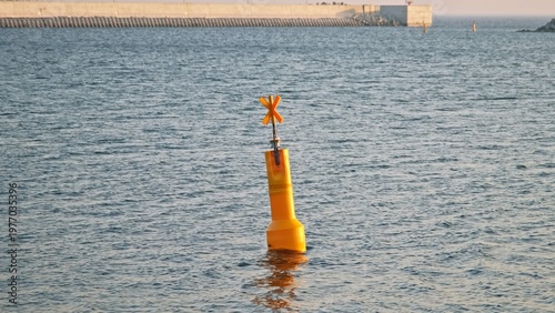 Waterway Indicator Sea Mark Cardinal Sign Buoy Floating at Sea as Underwater Danger Caution