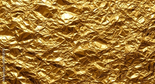 Abstract Golden Foil Texture - Wrinkled and Reflective Surface Background.
