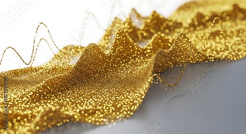Abstract Golden Glittering Background with Financial Chart Overlay.