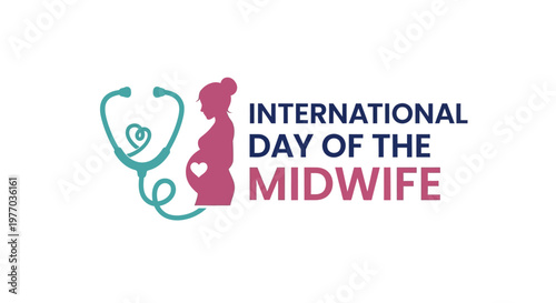 International Day of the Midwife awareness campaign logo with stethoscope and silhouette.