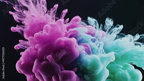 Wallpaper Mural Abstract pink and teal fluid art clouds on black background Torontodigital.ca