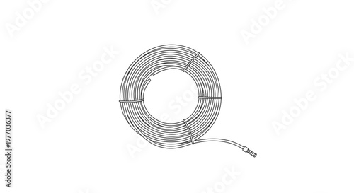 White coiled coaxial cable with connector, isolated on a clean white background, for electronic devices and communication technology.