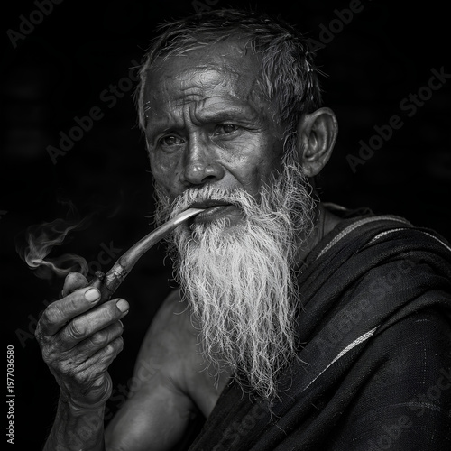 Bearded man in a dramatic portrait.