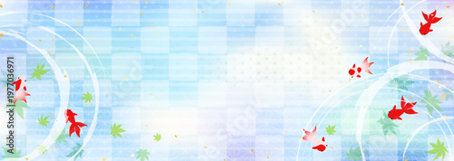 涼しげな水面の波紋と金魚　和風伝統模様背景イラスト