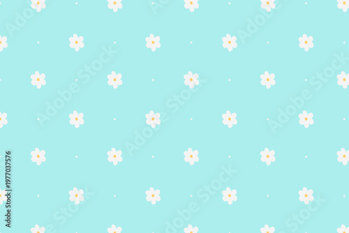 Seamless Daisy Floral Pattern on Blue Background, Cute Spring Summer Botanical Pattern
