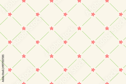 Seamless Pink Floral Pattern with Green Checker line