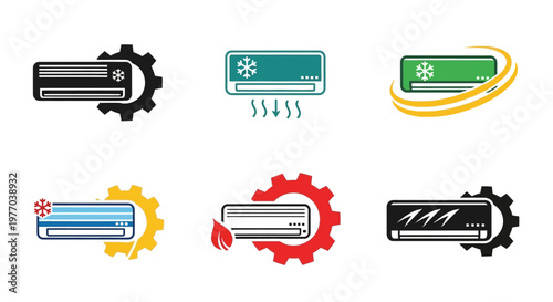 Collection of Air Conditioner Service Icons HVAC Cooling, Heating, and Maintenance System Repair Vector Graphics