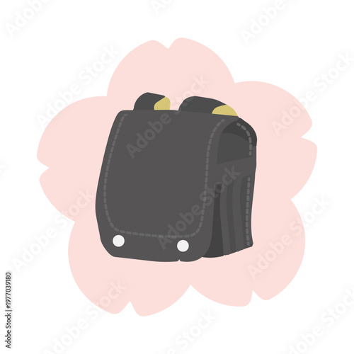 黒色のランドセルと桜のアイコン　イラスト