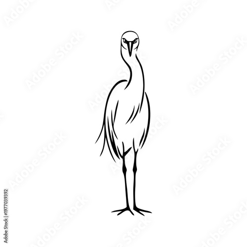 Logotipo con dibujo minimalista con líneas de una grulla vista de frente 