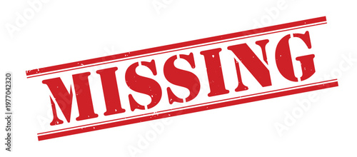 A bold red stamp with the word missing prominently displayed across a white background a stark silhouette high quality professional detailed modern elegant