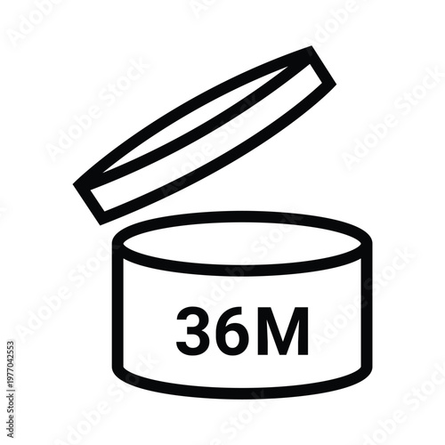 A simple illustration depicts an open jar with the period after opening label of 36 months shown as a silhouette high quality professional