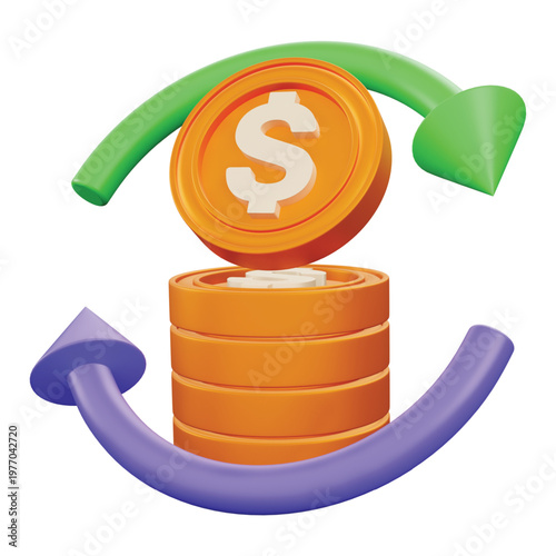 Money Exchange 3d rendering icon.